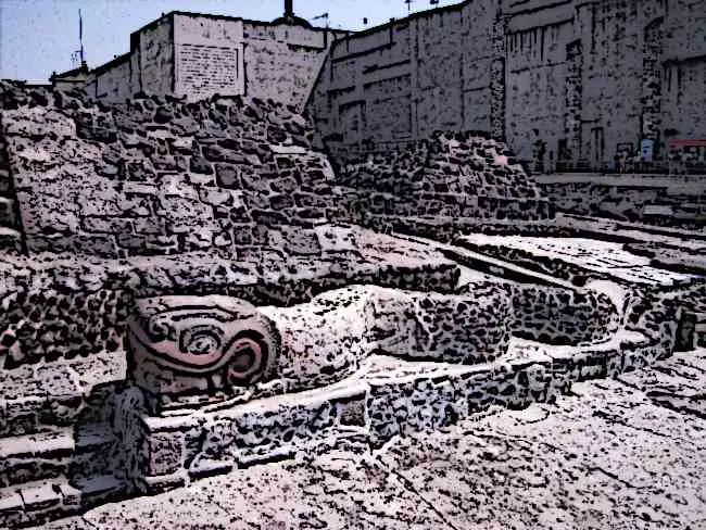 Aztec Templo Mayor Ruins Serpents